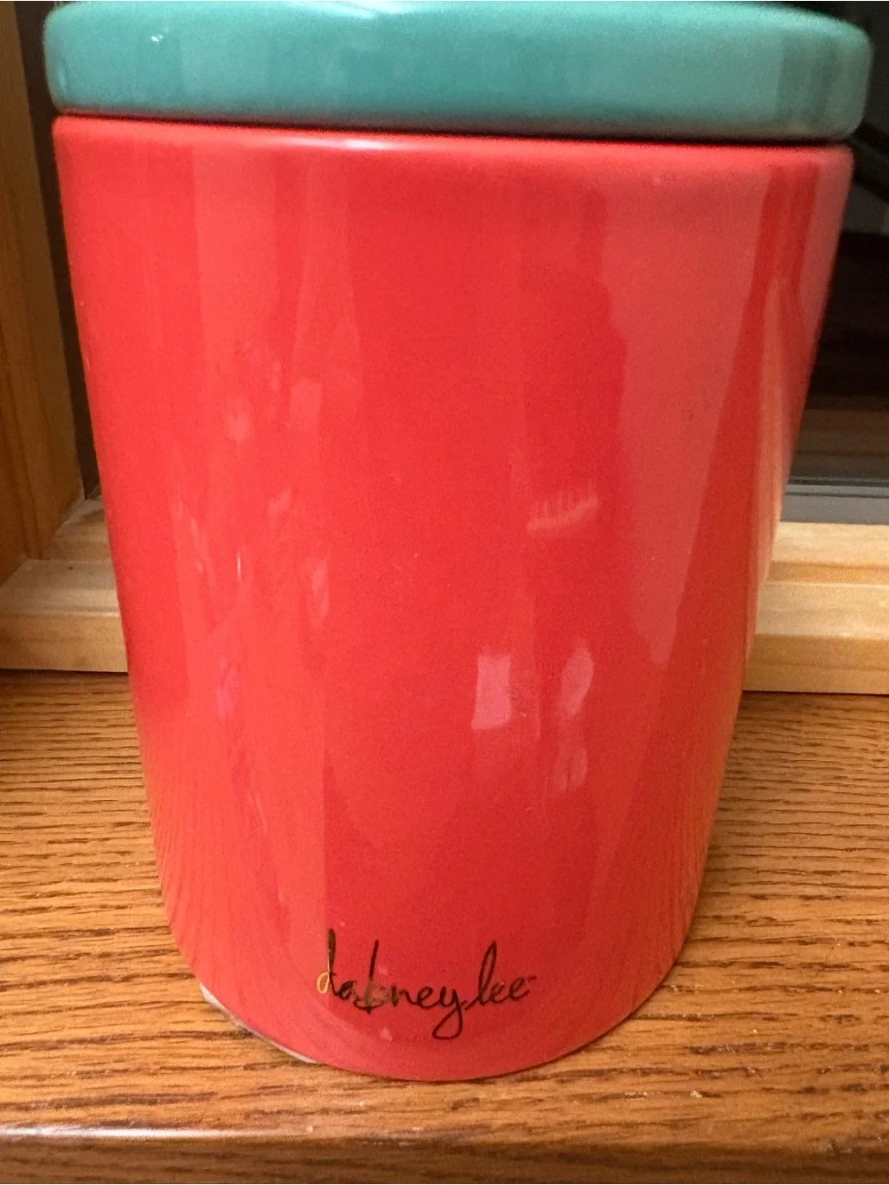 RARE NWT DABNEY LEE Ceramic Zebra Treat Jar Canister Coral Body with Mint Lid